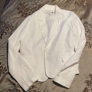 White linen blend blazer